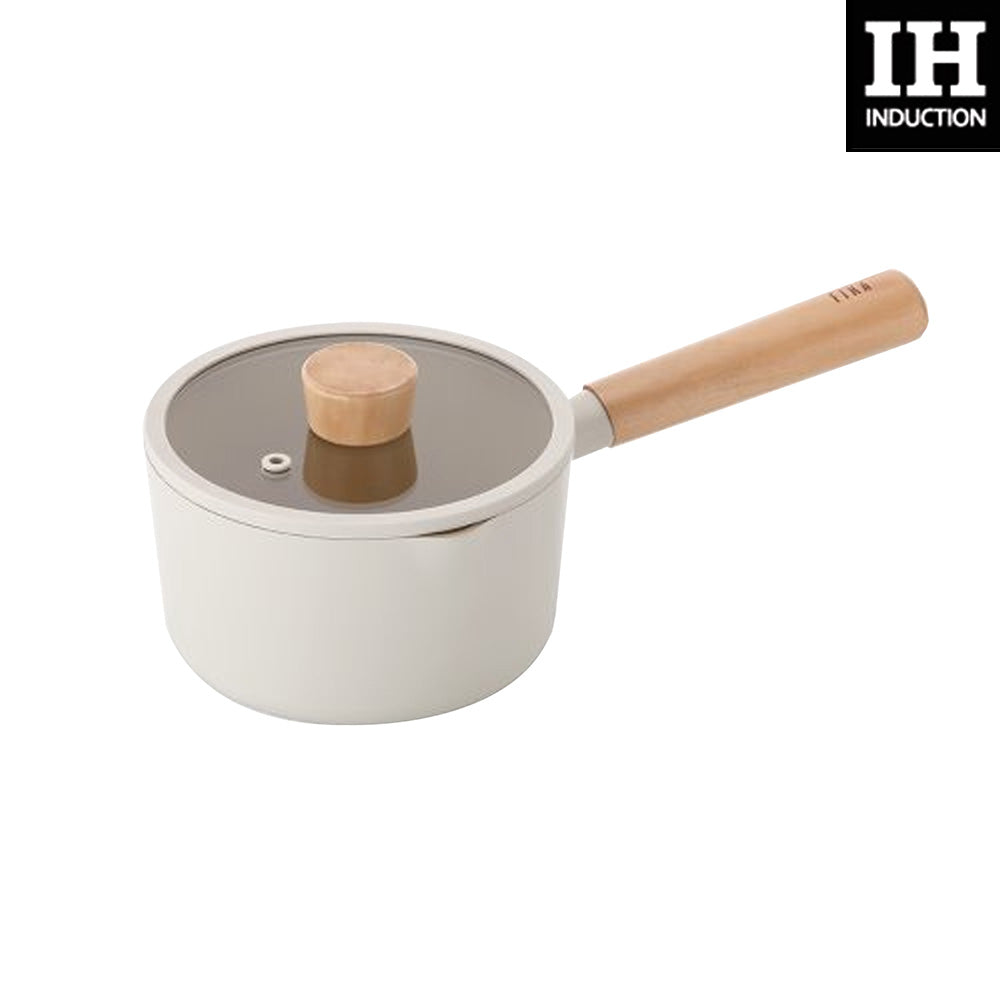 Neoflam Fika Milk Pot Sauces Pan with Glass Lid and Wooden Handle 6” 1.5 qt
