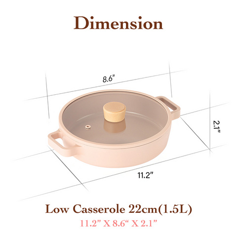 FIKA Objet 9" Non-Stick Low Casserole | With Glass Lid | Induction-Compatible