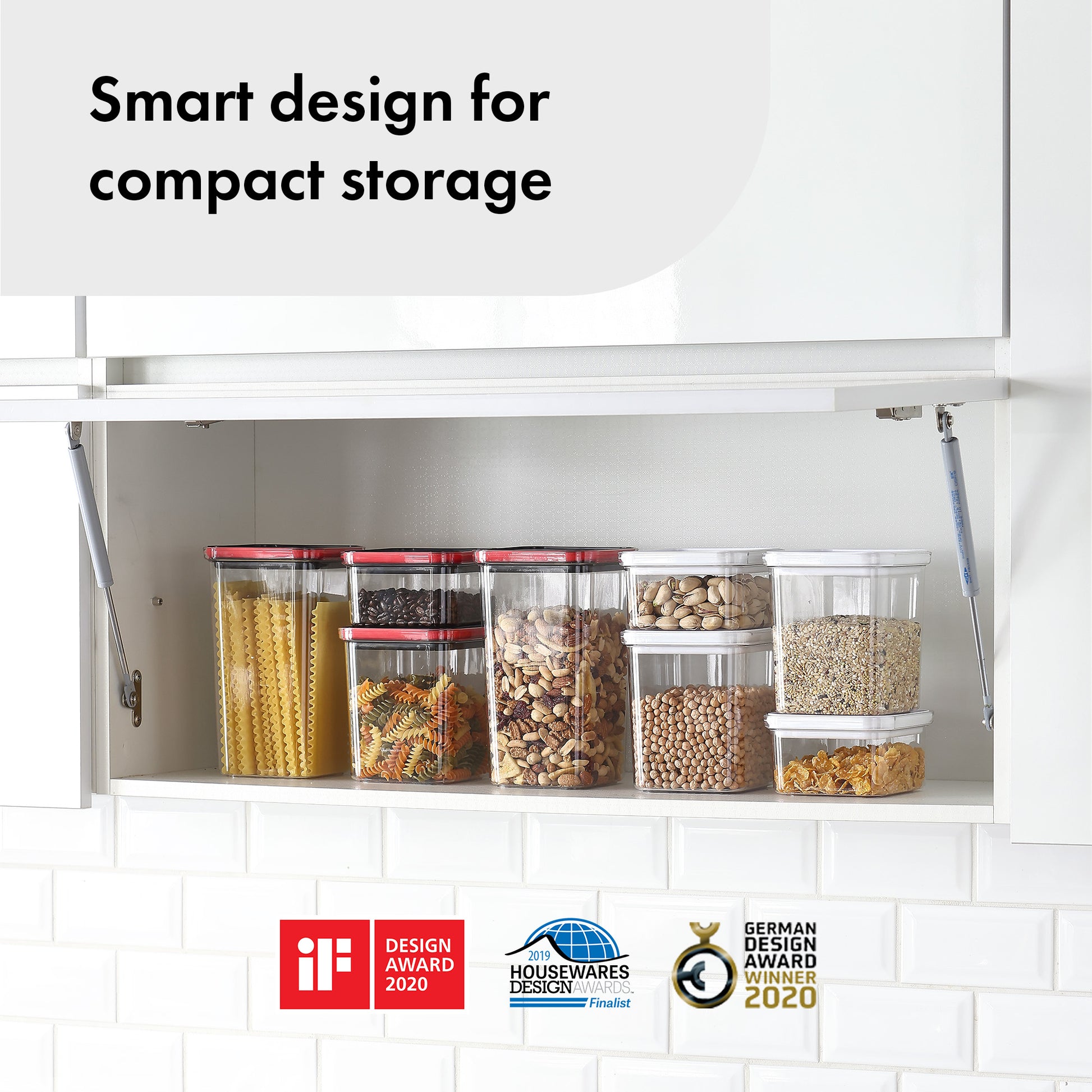 Smart Seal Food Storage, Square, 6PCs Set, Glossy White Lid