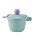 Elegant pastel mint rice pot with a purple knob, induction-compatible, combining simplicity and practicality as a kitchen essential."

Keywords: pastel pot, ceramic rice cooker, induction pot, modern kitchen item, aesthetic kitchenware