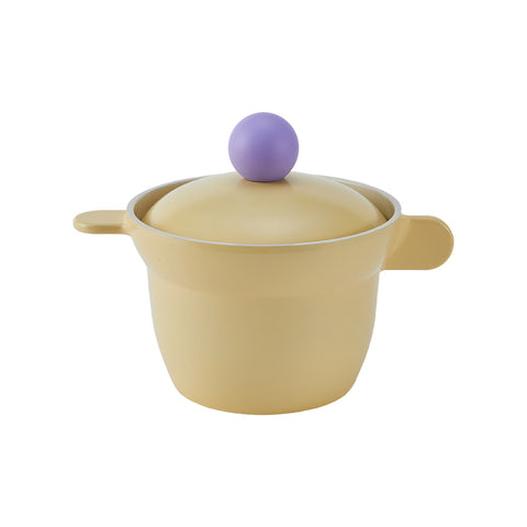 Elegant pastel yellow rice pot with a purple knob, perfect for stylish kitchens and versatile cooking, induction-compatible."

Keywords: pastel yellow cookware, ceramic pot, induction rice cooker, stylish kitchen essentials, aesthetic cooking tools

