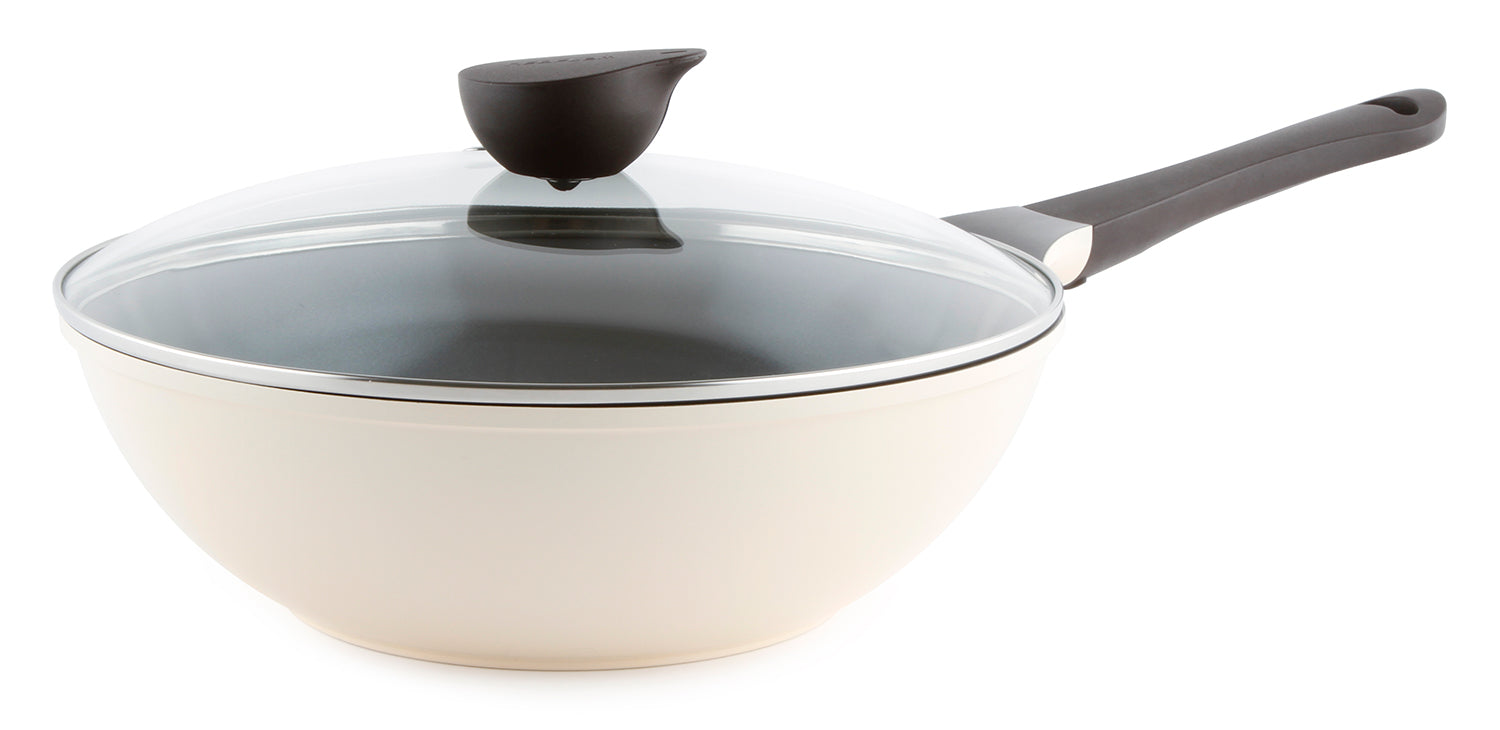 Eela 12" Chef's Pan in Ivory, Glass Lid