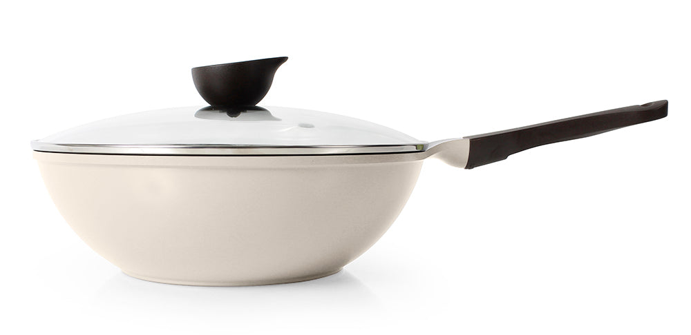 Eela 12" Chef's Pan in Ivory, Glass Lid