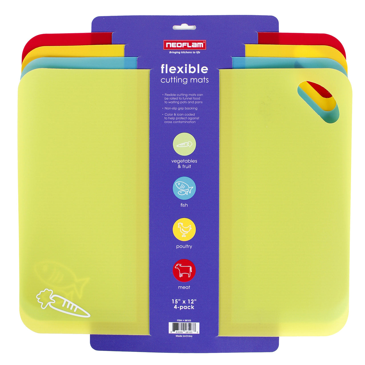 Flexible Cutting Mats 4 Piece with NonSlip Grip in Multicolor Neoflam