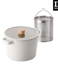 FIKA 4.9QT Deep Stock Pot, Glass Lid ( 8.7" / 22cm) with Stainless Steel insert