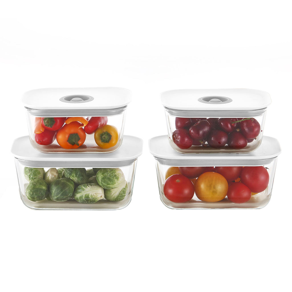 Neoflam 8pc Clik Glass Food Storage Set - Rec. Small/Medium White lids