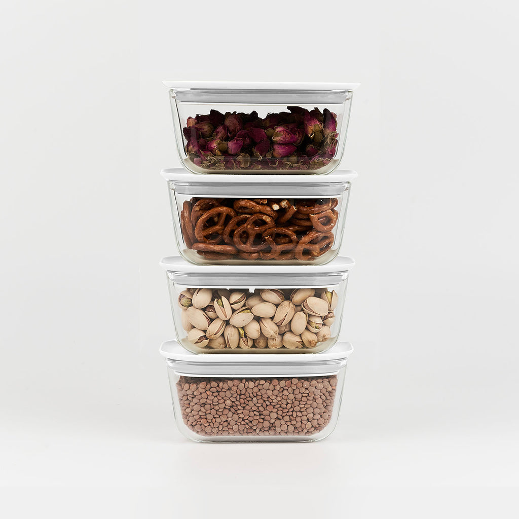 Neoflam 8pc Clik Glass Food Storage Set - Rec. Small/ White lids