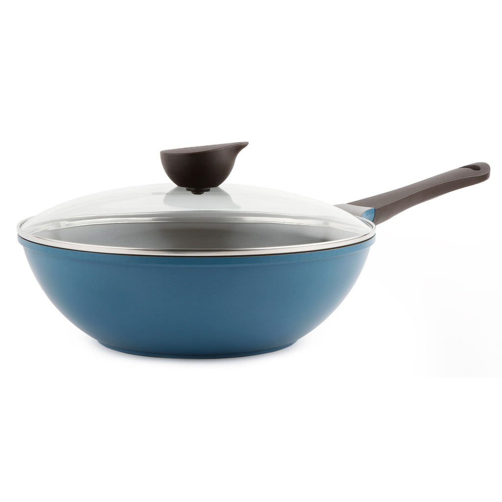 Eela 12" Chef's Pan in Deep Blue, Glass Lid - Neoflam