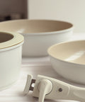 MIDAS Plus FIKA collection Ivory 7pc set (Wok, Frypan and Pot w/ detachable Handle)