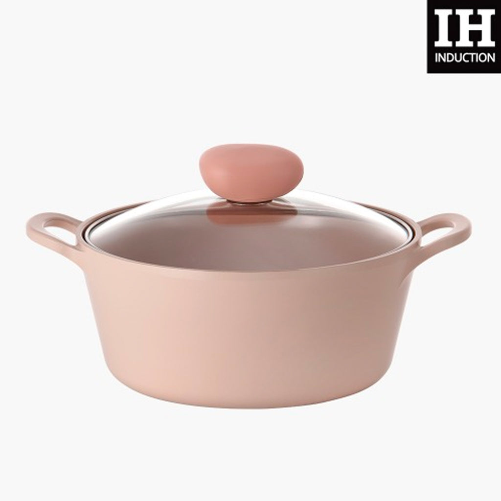 Retro Sherbet Ceramic Nonstick Stockpot with Glass Lid - 3QT